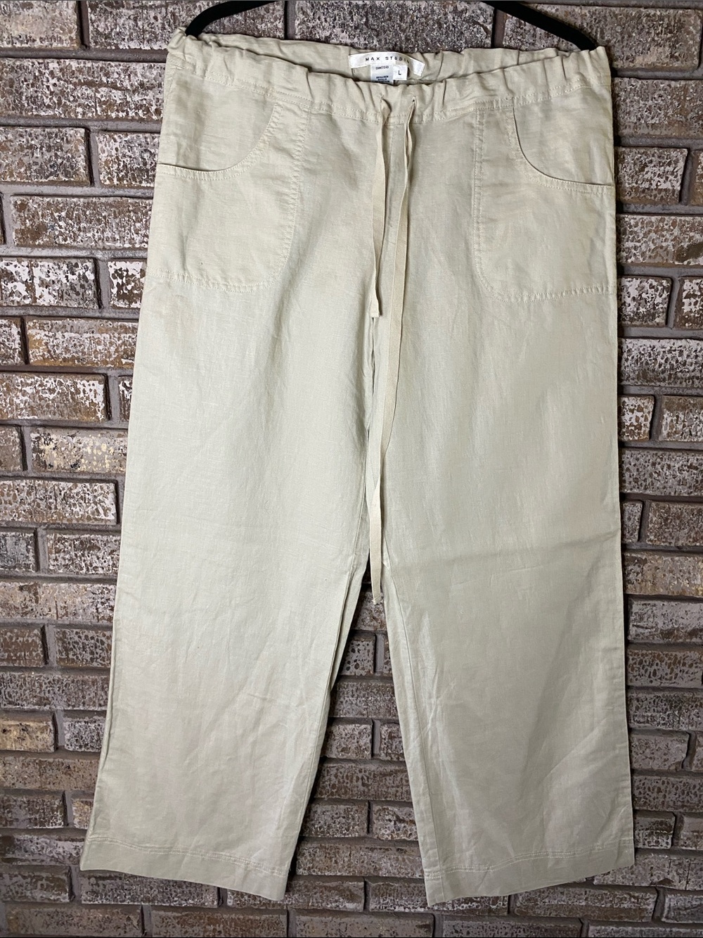 Light Beige Drawstring Linen Blend women’s Pants